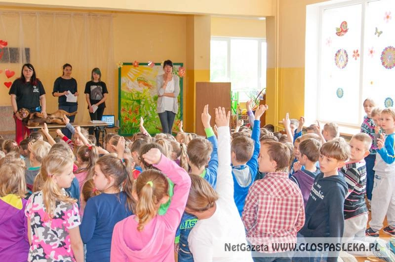 Wolontariusze ZS w Pasłęku- pokaz psich sztuczek i nie tylko