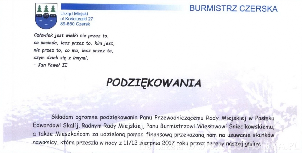 Burmistrz Czerska dziękuje