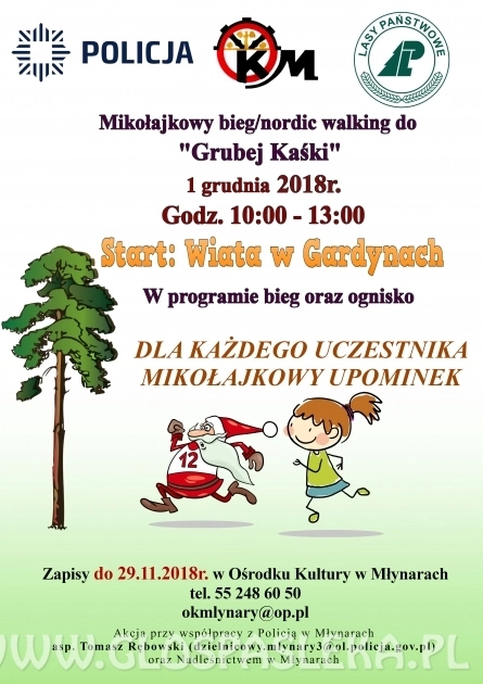 Bieg Mikołajkowy i marsz nordic walking do Grubej Kaśki