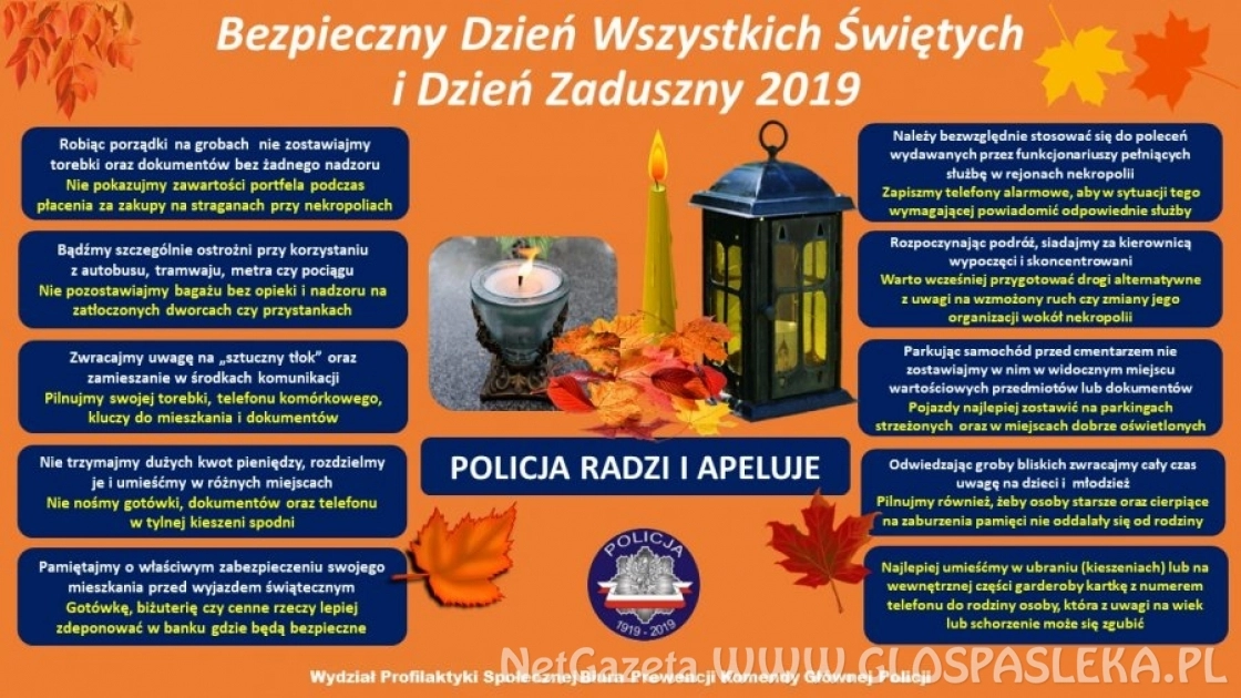 BEZPIECZNY DZIEŃ WSZYSTKICH ŚWIĘTYCH I DZIEŃ ZADUSZNY 2019 