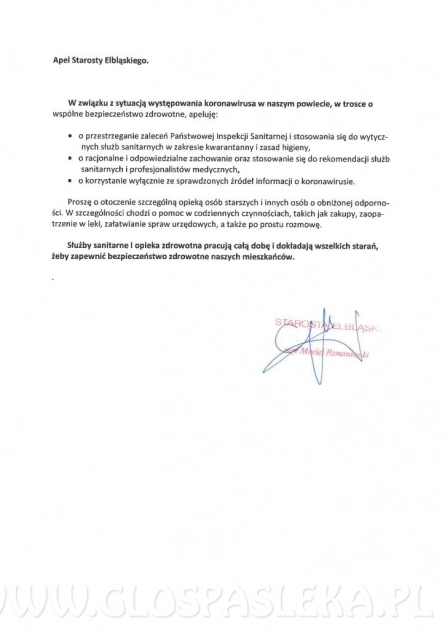 Apel Starosty Elbląskiego