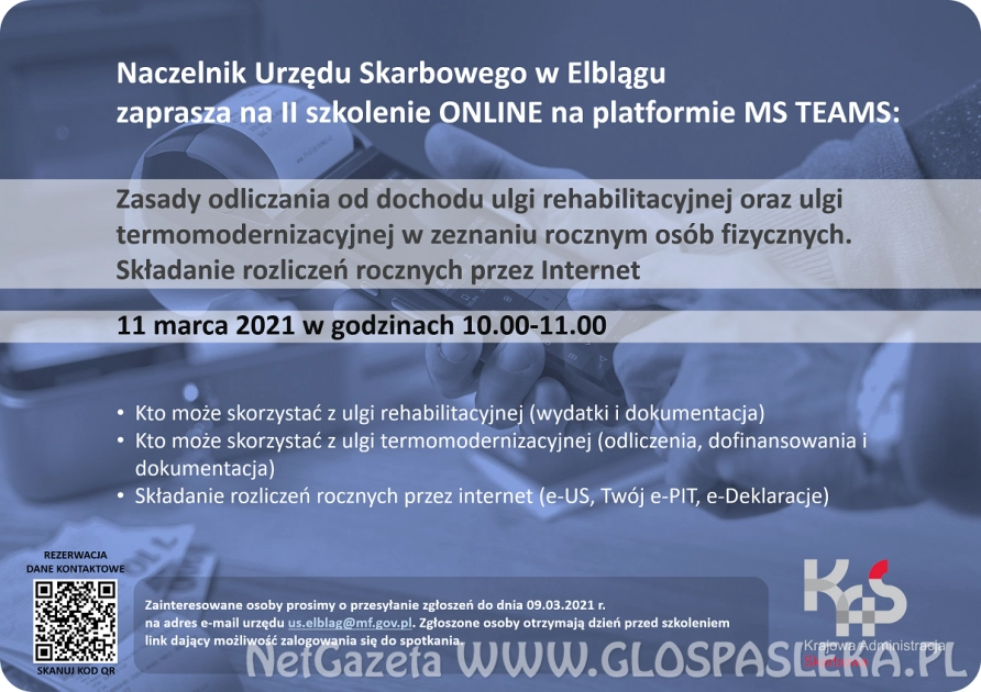 Naczelnik Urzędu Skarbowego w Elblągu zaprasza na szkolenie
