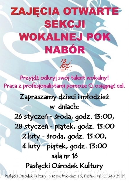ZAJĘCIA OTWARTE SEKCJI WOKALNEJ POK - NABÓR