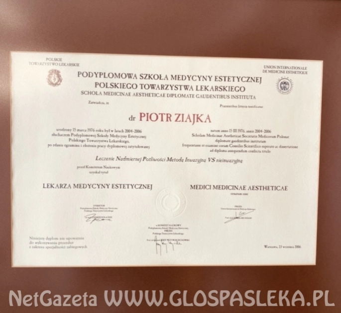 BEZPIECZNE I LEGALNE ZABIEGI Z MEDYCYNY ESTETYCZNEJ DR N.MED. PIOTR ZIAJKA W PASŁĘKU