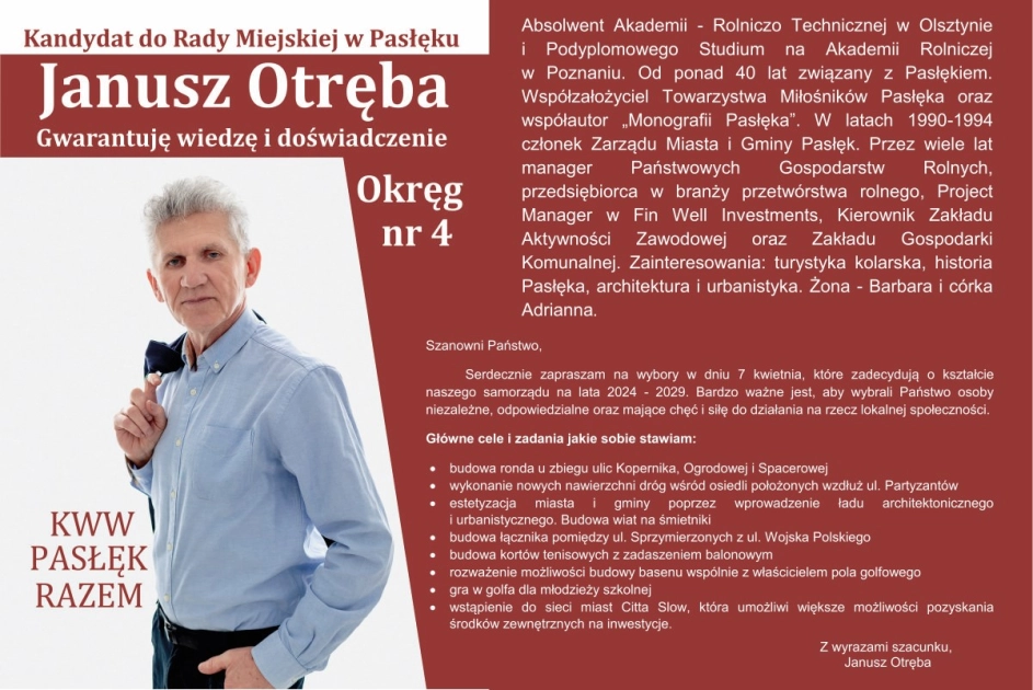 Kandydat do rady miejskiej w Pasłęku