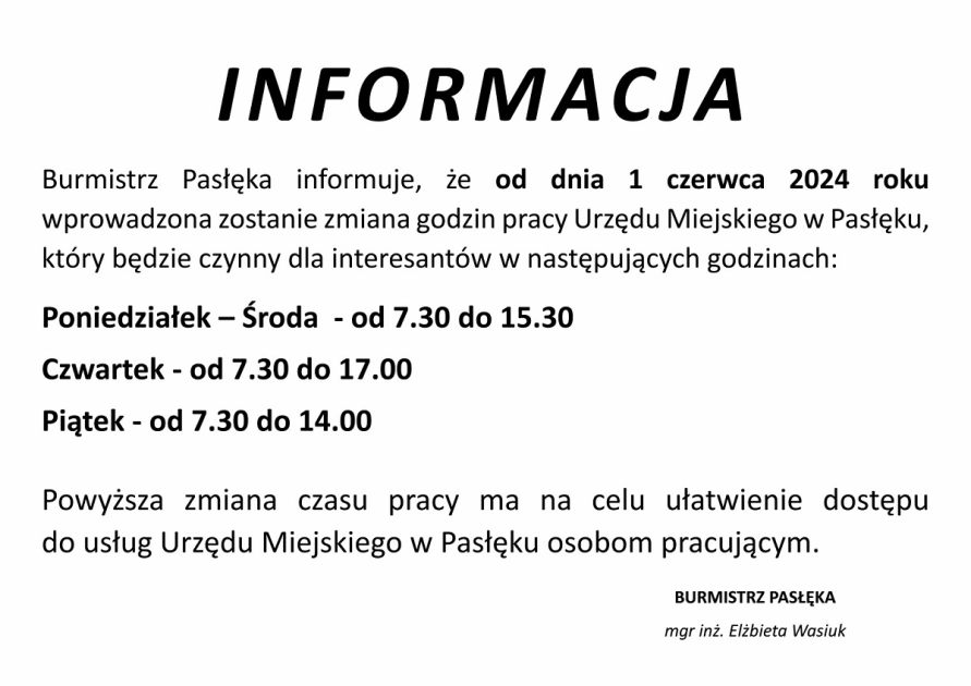 Urząd Miejski informuje