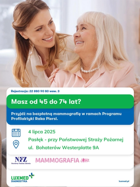 Bezpłatna cyfrowa mammografia LUX MED w lipcu 2025 - Pasłęk