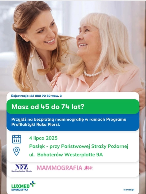 Bezpłatna cyfrowa mammografia LUX MED w lipcu 2025 - Pasłęk