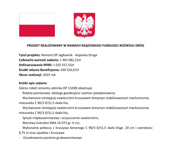 Komunikat Zarządu Dróg Powiatowych