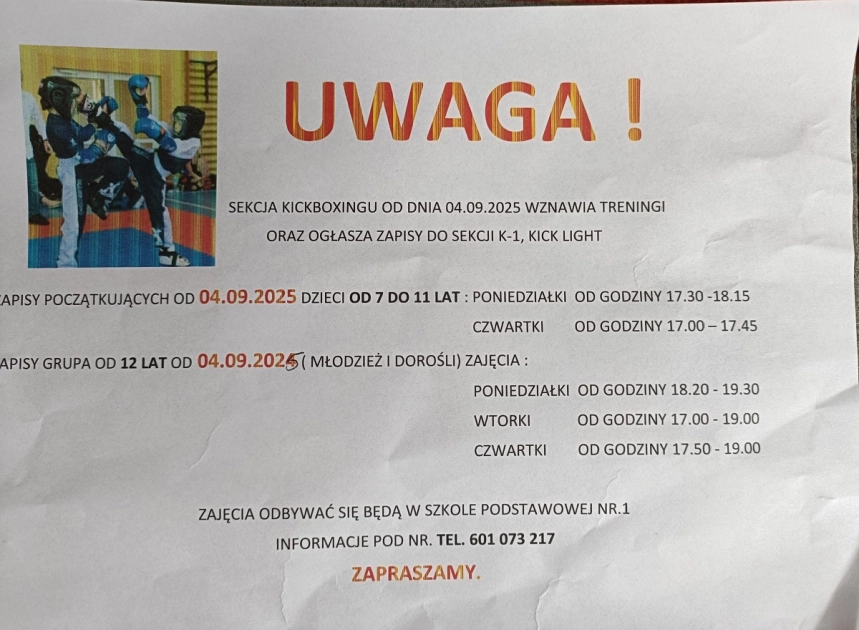 Zapisy do sekcji kickboxingu