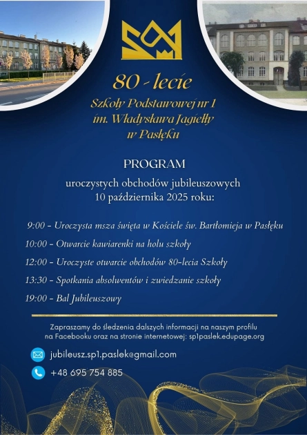 80 lecie SP nr 1 w Pasłęku - przypominamy