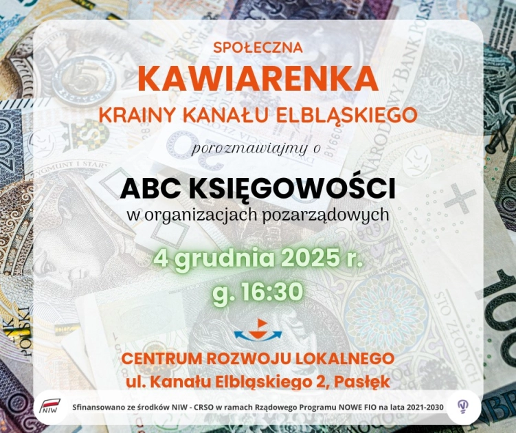 Zaproszenie na Kawiarenkę Krainy Kanału Elbląskiego: ABC księgowości dla NGO