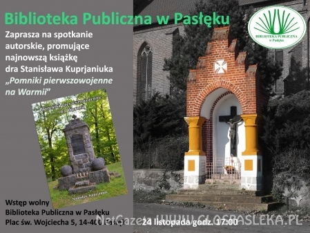 Biblioteka Publiczna w Pasłęku zaprasza  24 listopada na kolejne spotkanie autorskie