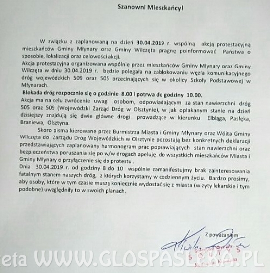 Blokada drogi w Młynarach